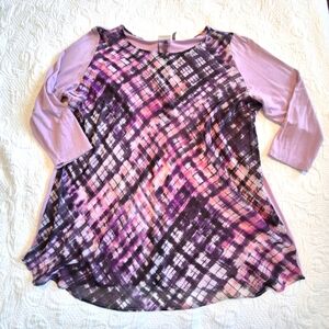 LOGO women's size XL purple plaid front lavender back 3/4 sleeve shirt VGUC